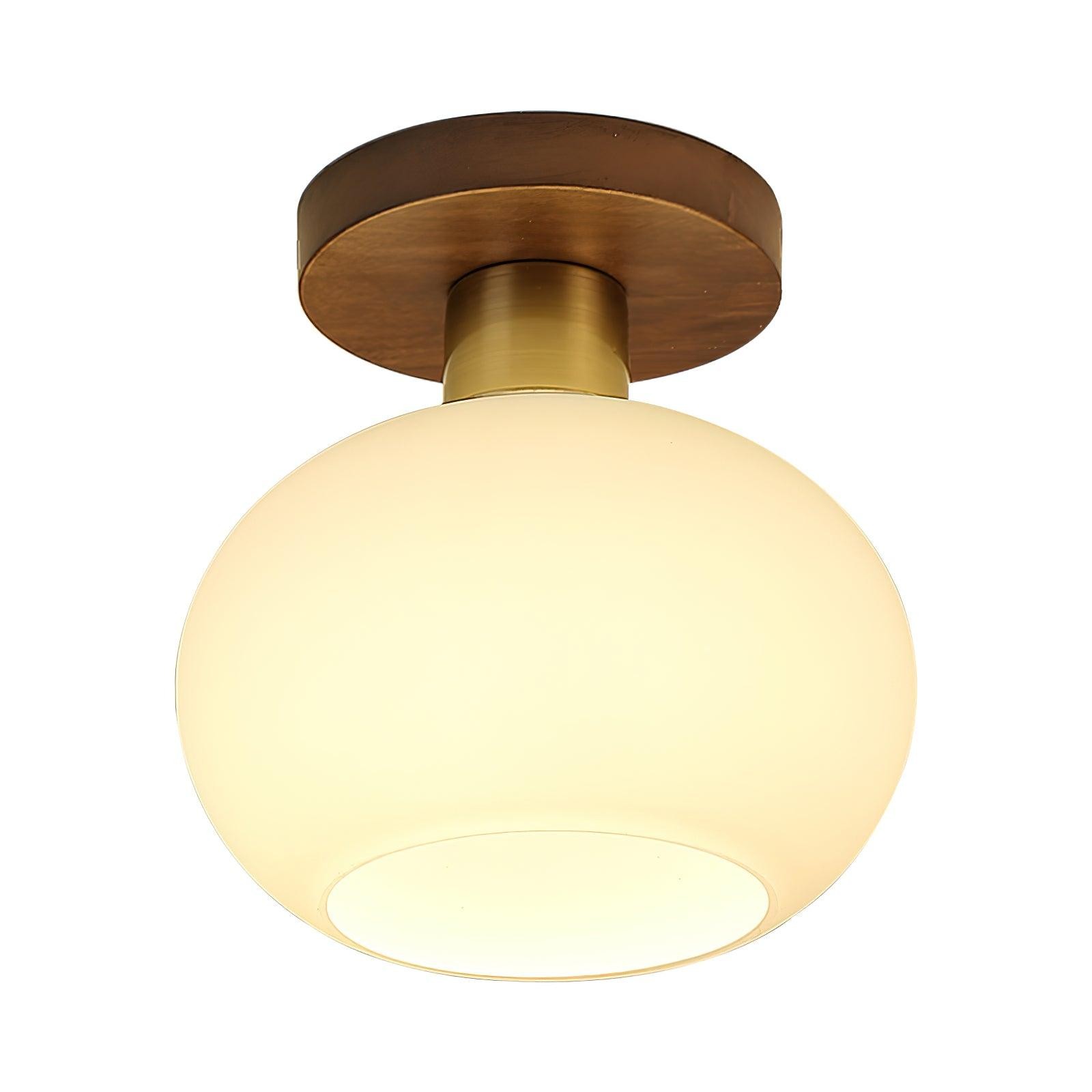 Vintage Wabi-Sabi Walnut Copper Glass Ceiling Lamp For Living Room K773
