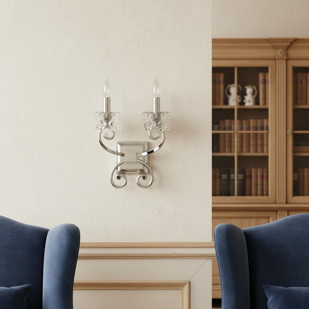 Talonis Crystal Accent Wall Light - Curved Chrome Arm Design for Living and Hallway Spaces K1953
