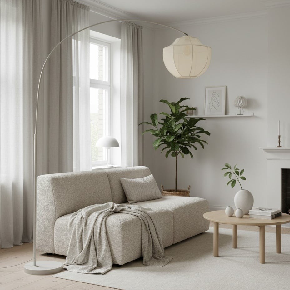 Lumifil Arc Floor Lamp Textile Mesh Shade - Metal Stand for Soft Ambient Living Room Lighting K1746