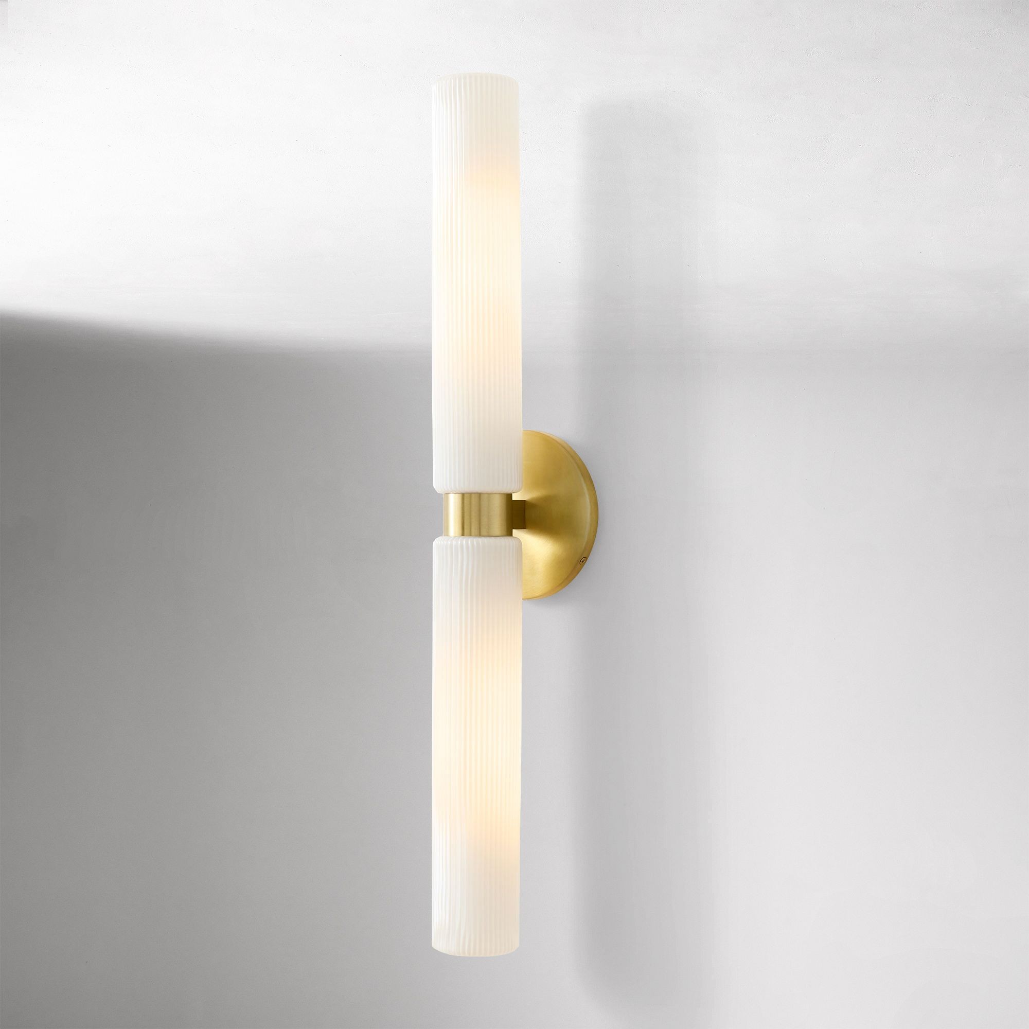 Rivora Modern Fluted Glass Wall Light - Double Short Indoor Outdoor Sconce K1374