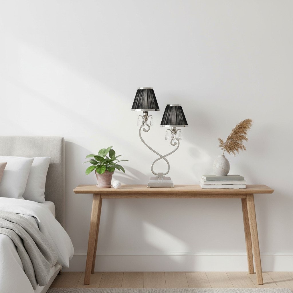 Talonis Double Table Lamp - Dual Shades and Metal Base for Living Room K1909