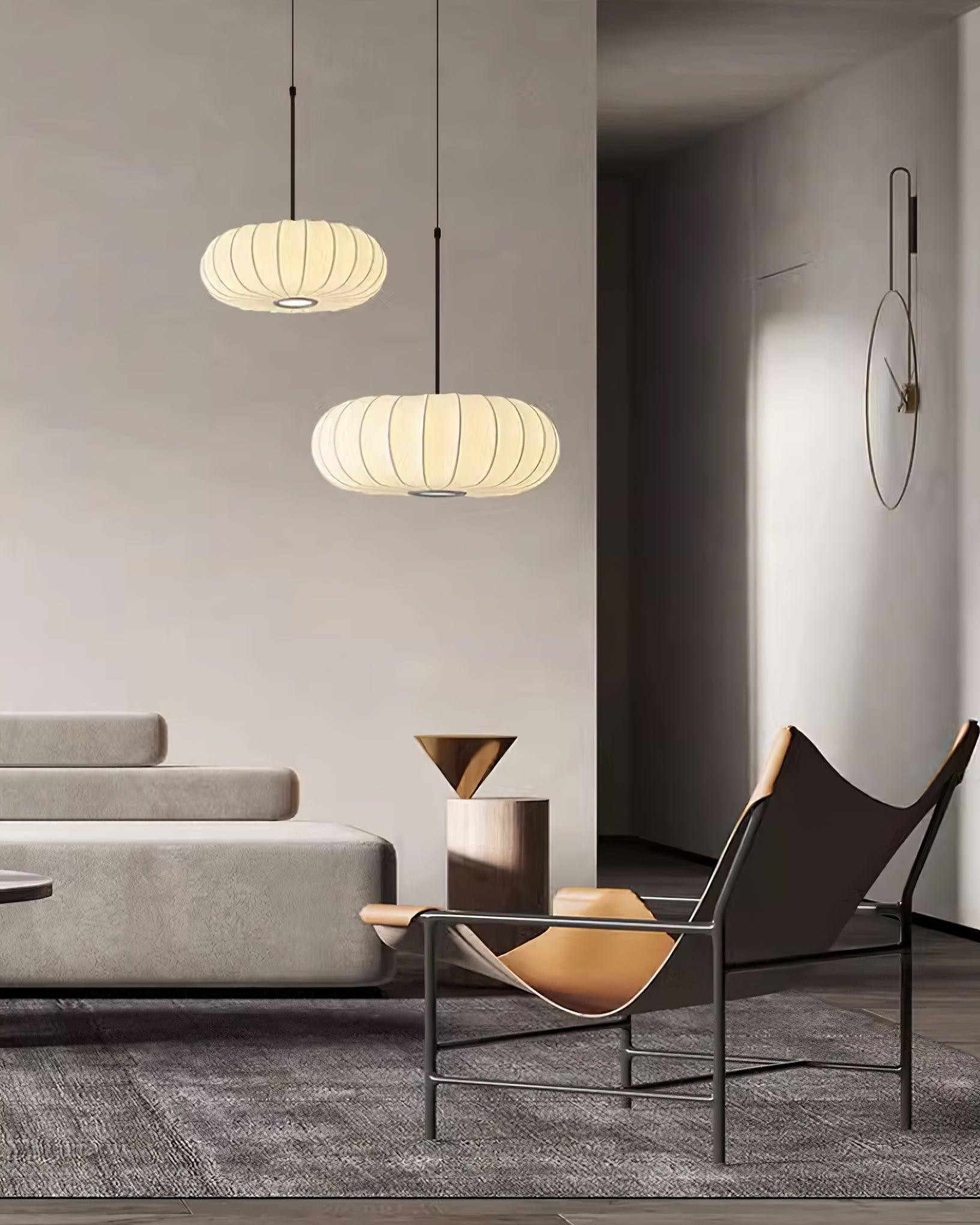 Simple Wabi-sabi White Lantern Fabric Pendant Lamp K744
