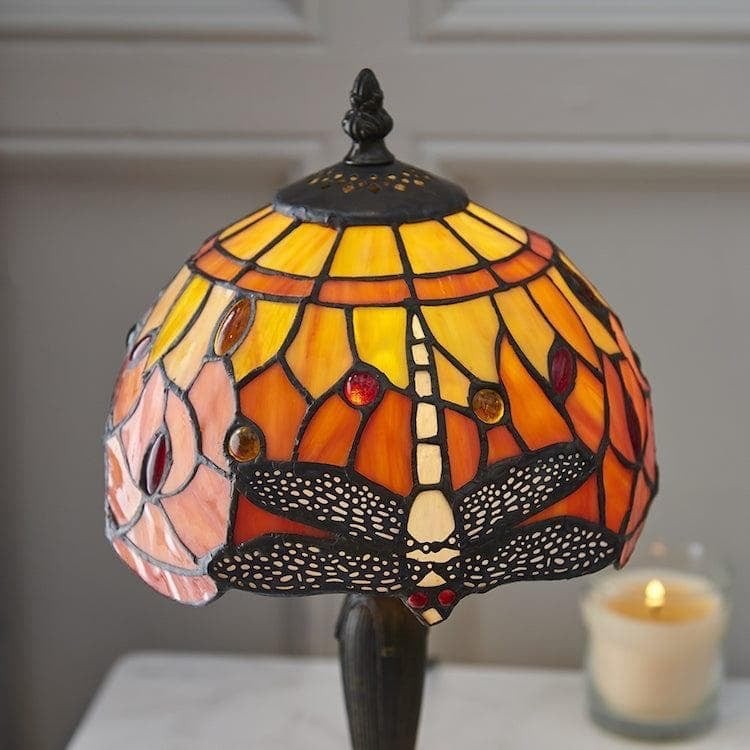TF Dragonfly Hand-Cut Table Lamp - Vintage Stained Glass for Bedroom or Living Room K1932
