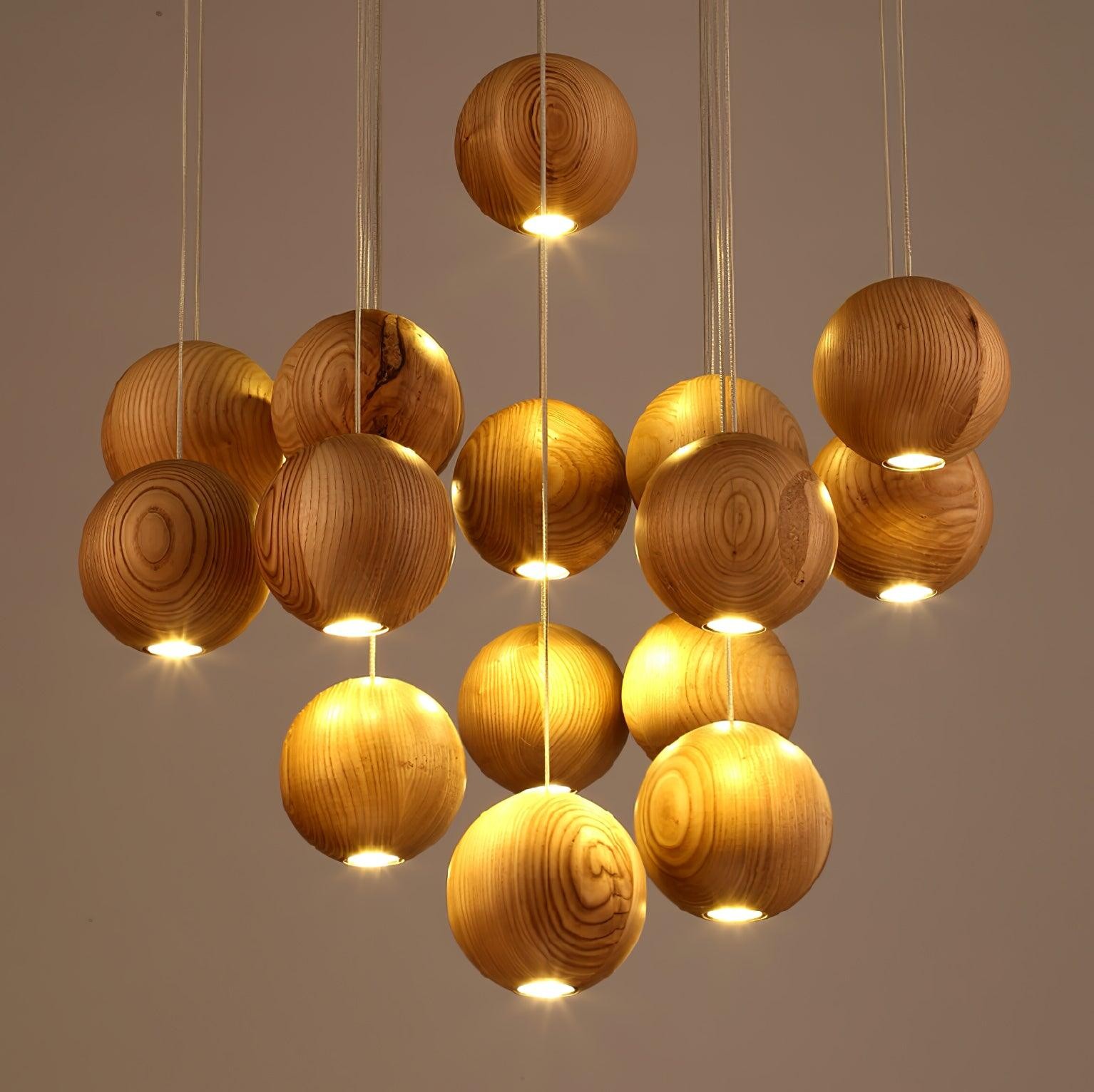 Wooden Orb Sphere Cluster Pendant Light K886
