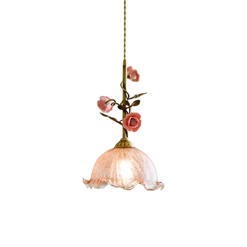 Lalique Rose Glass Pendant Lamp D674
