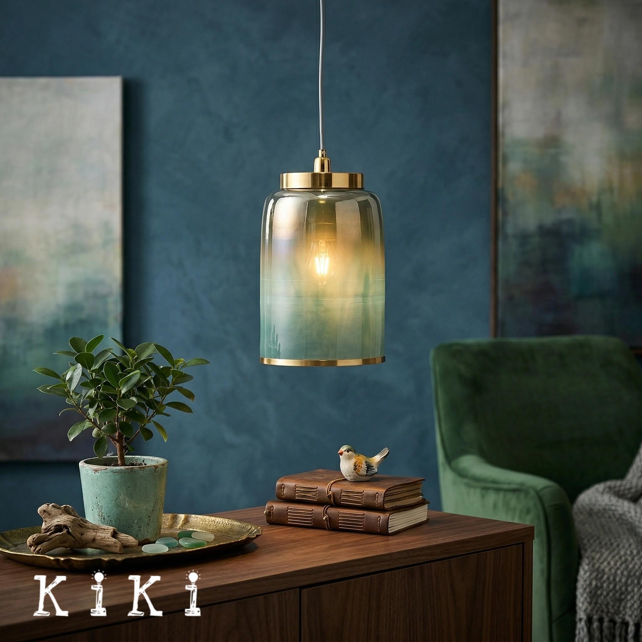 Helvo Elegant Cylinder Pendant Lamp - Hand-Blown Glass Brass Fixture for Entryway K2349