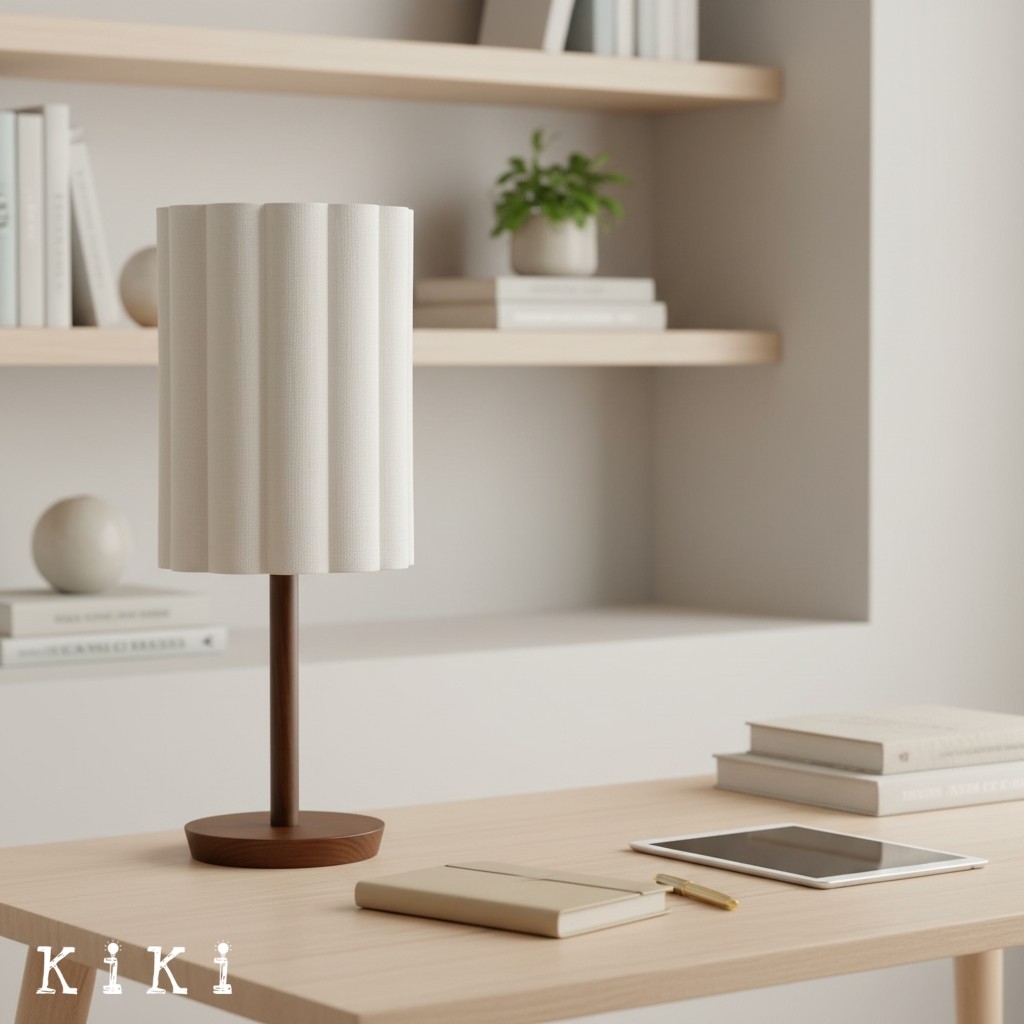 Linbron Table Lamp - Modern Fabric Shade with Wood Base for Bedroom and Living Room K1678