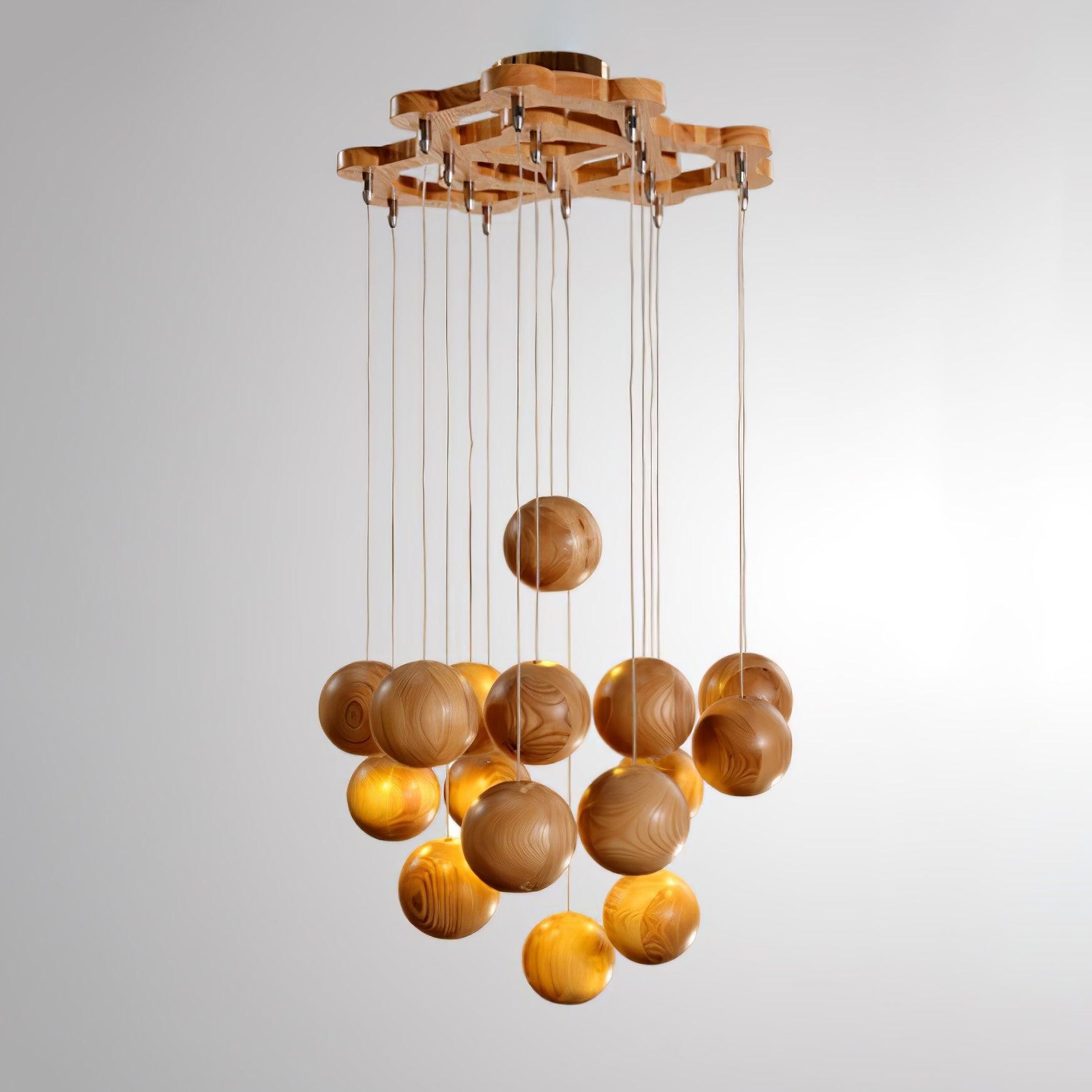 Wooden Orb Sphere Cluster Pendant Light K886