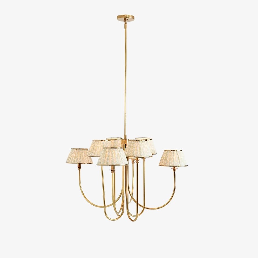 Ruchee Chandelier - Layered Fabric Shade Brass Ceiling Light for Dining or Living Spaces K1657