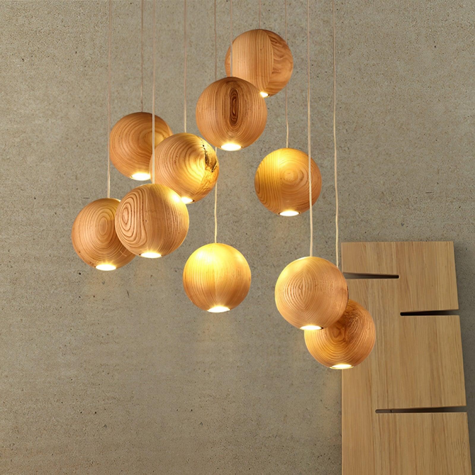 Wooden Orb Sphere Cluster Pendant Light K886