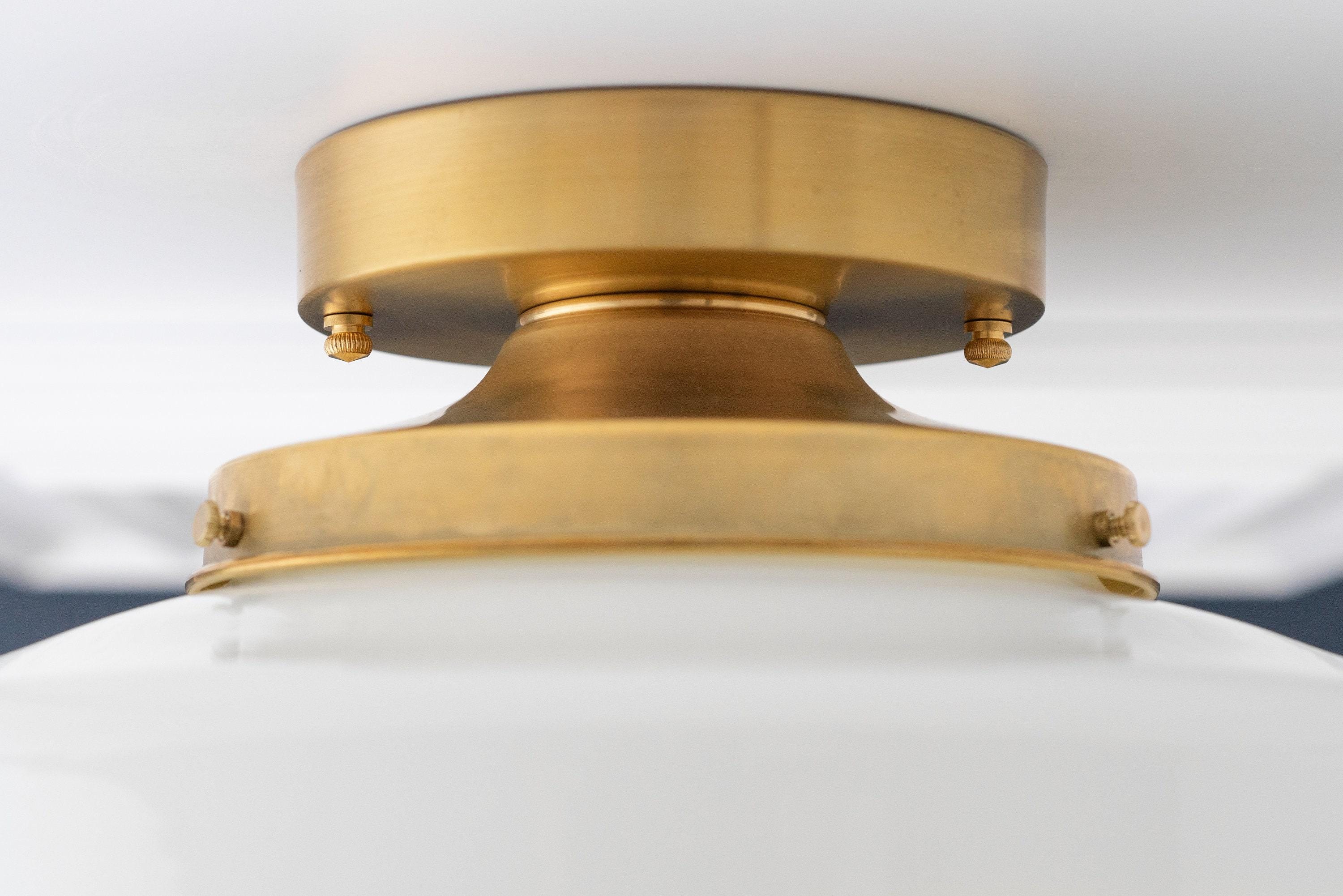 Geotower Glass Brass Ceiling Lamp – Handblown Opal Glass Globe Light K1552