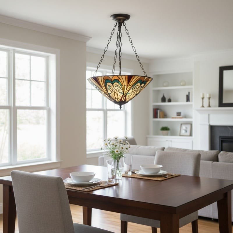 TF Hector Ceiling Light - Handcrafted Stained Glass Design Semi‑Flush or Pendant Fixture for Home K1990