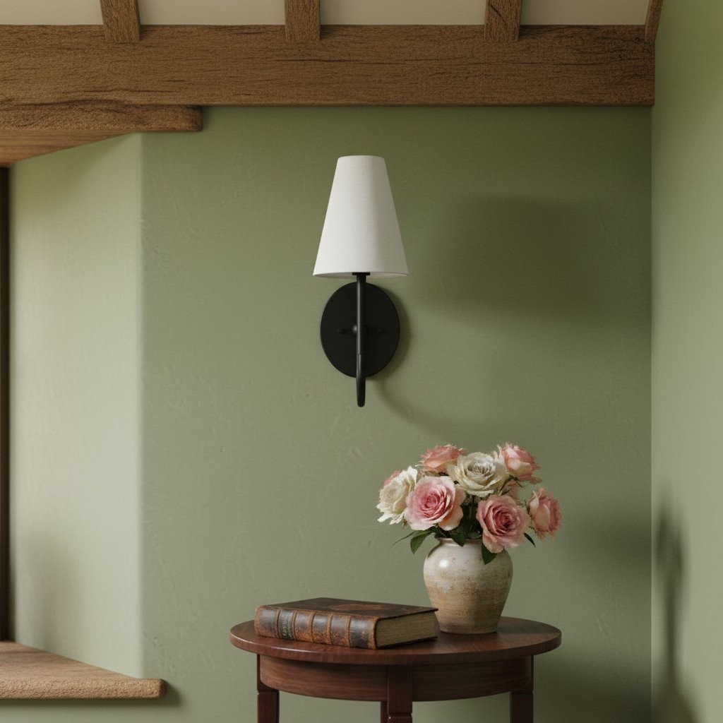 Curva Metal Collection Traditional Wall Light - Brass Finish with Shade K1535