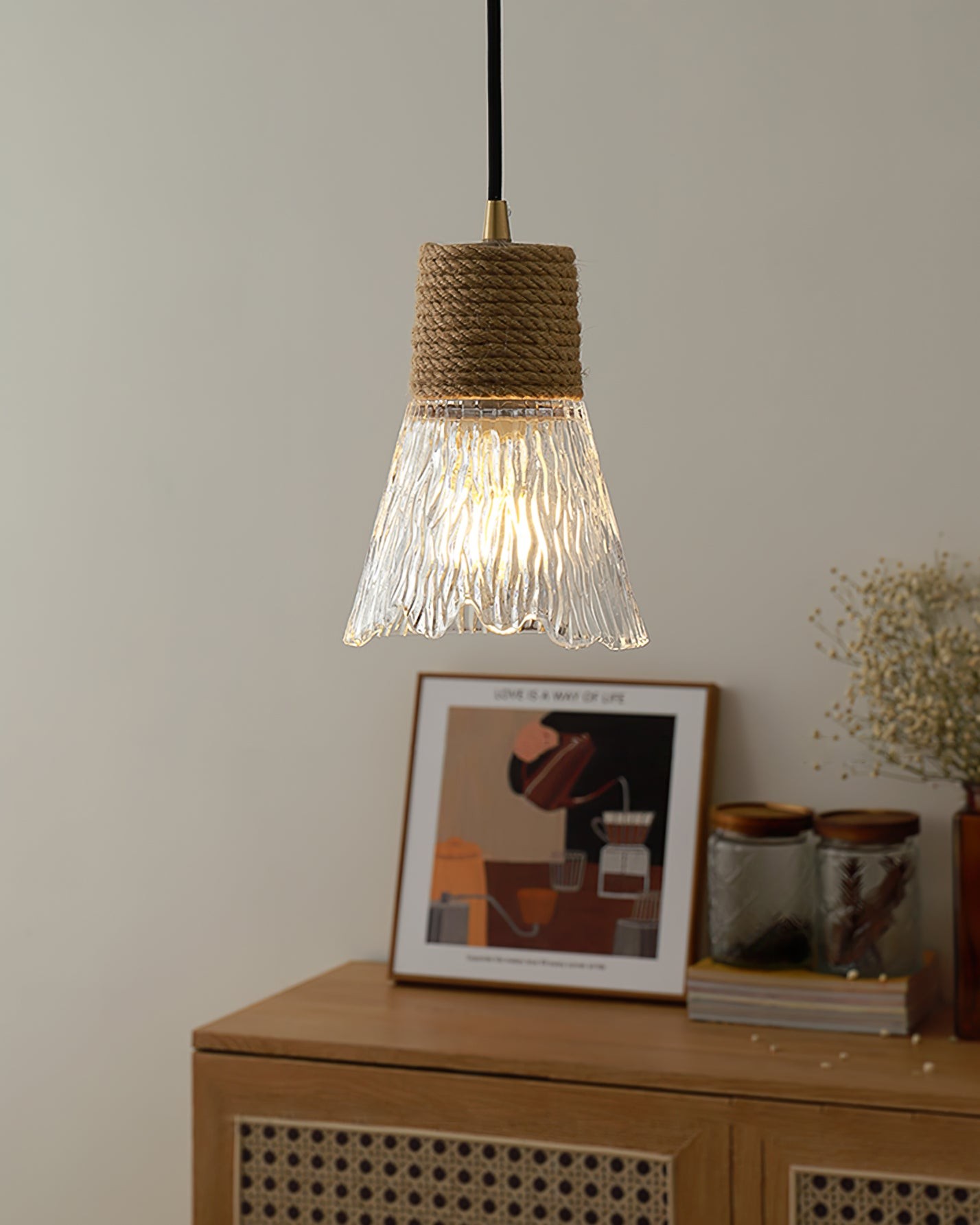 Hemp Rope Glass Pendant Lamp K1031
