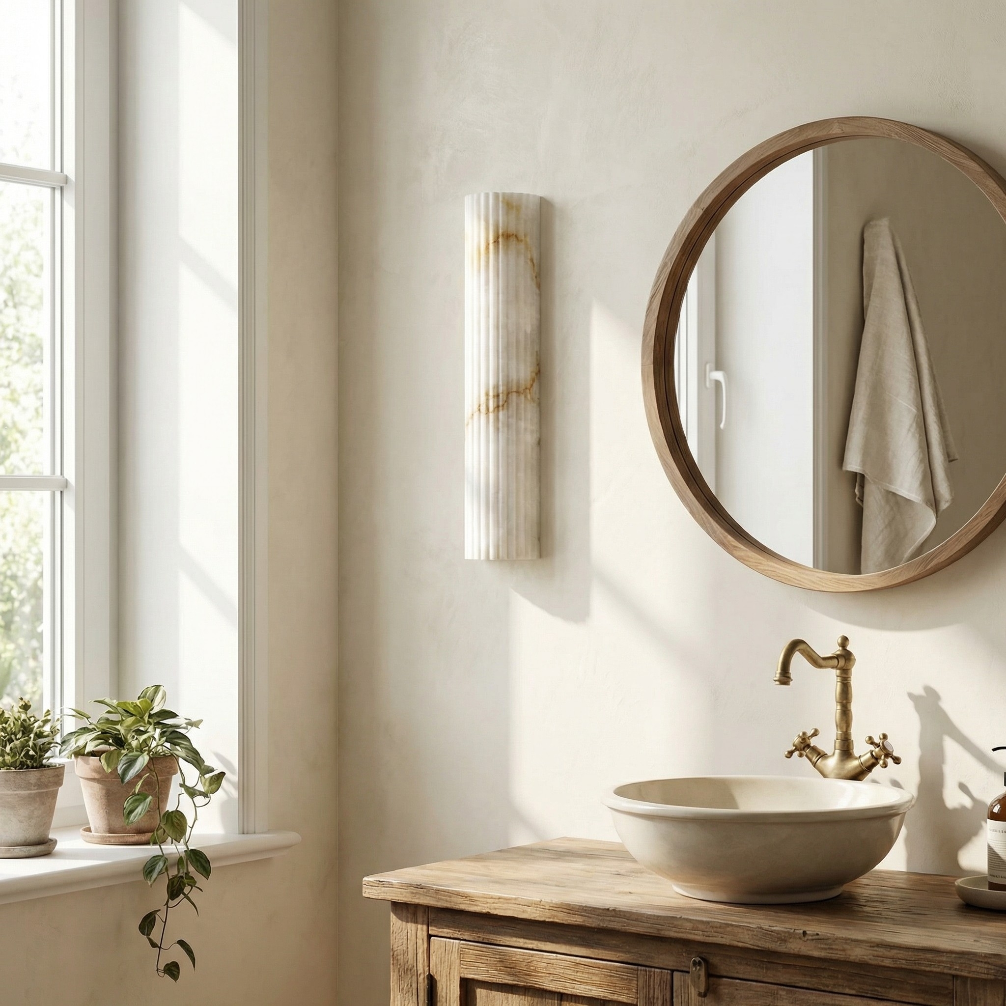 AlaVelle Contemporary Alabaster Wall Lamp - Minimalist Wall Light for Bedrooms and Hallways K2307