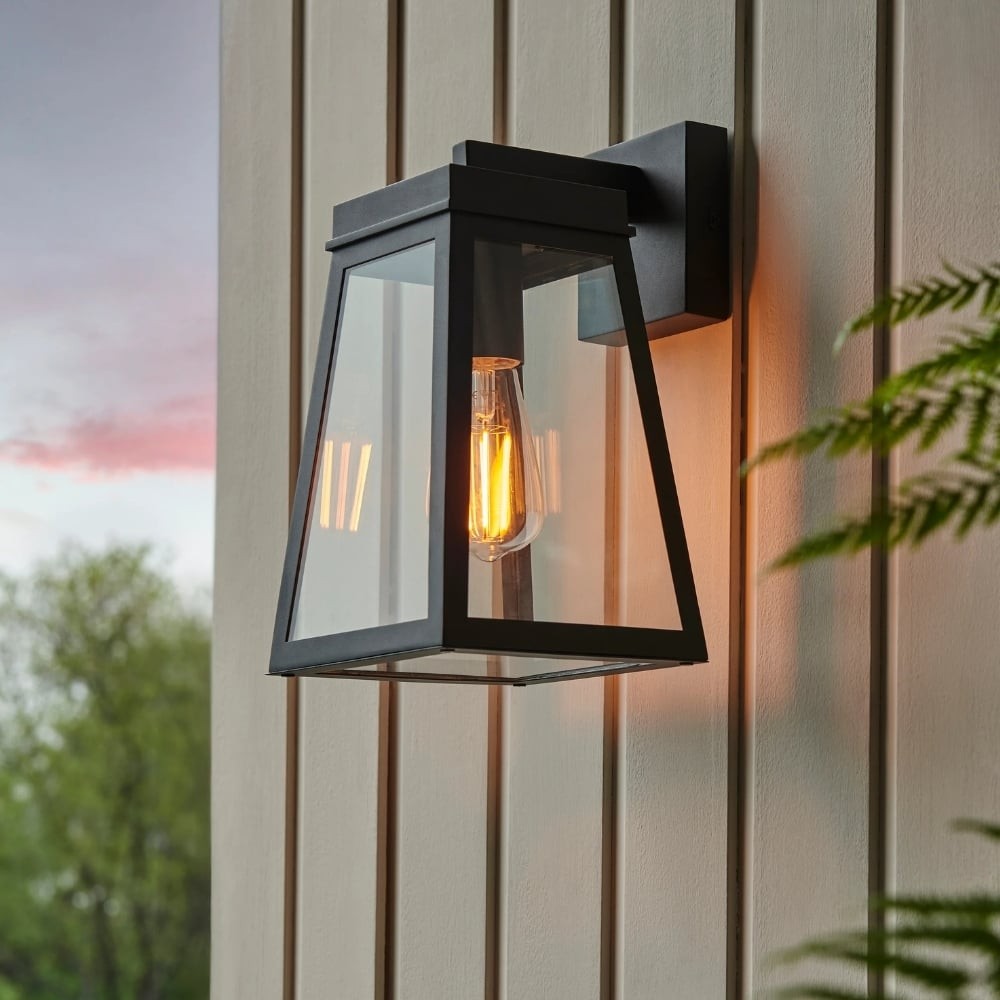Trevanta Clear Glass Black Outdoor Lantern Wall Light - Modern Exterior Lighting K1877