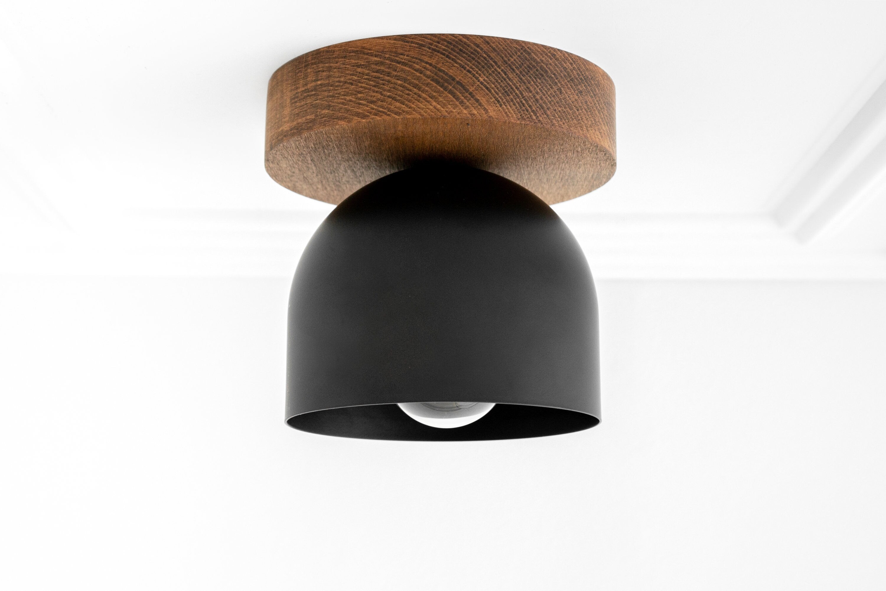Metio Dome Flush Mount Ceiling Light - Oak Finish with Metal Shade K1421