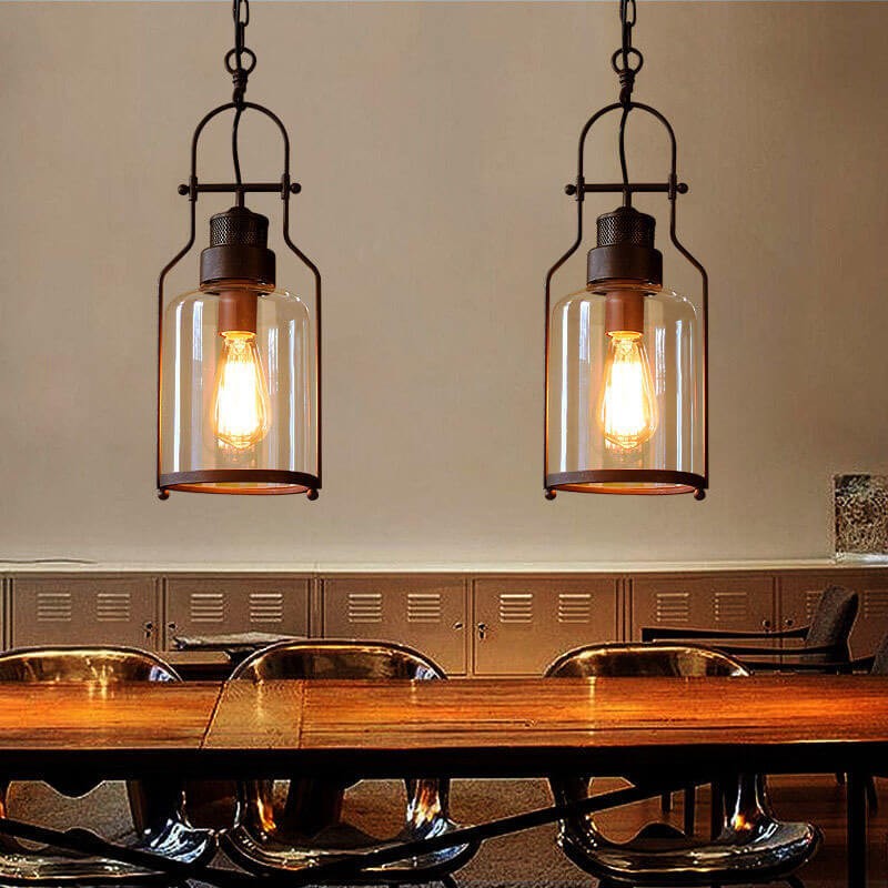 Industrial Vintage Iron Glass Jar 1-Light Pendant Light K843