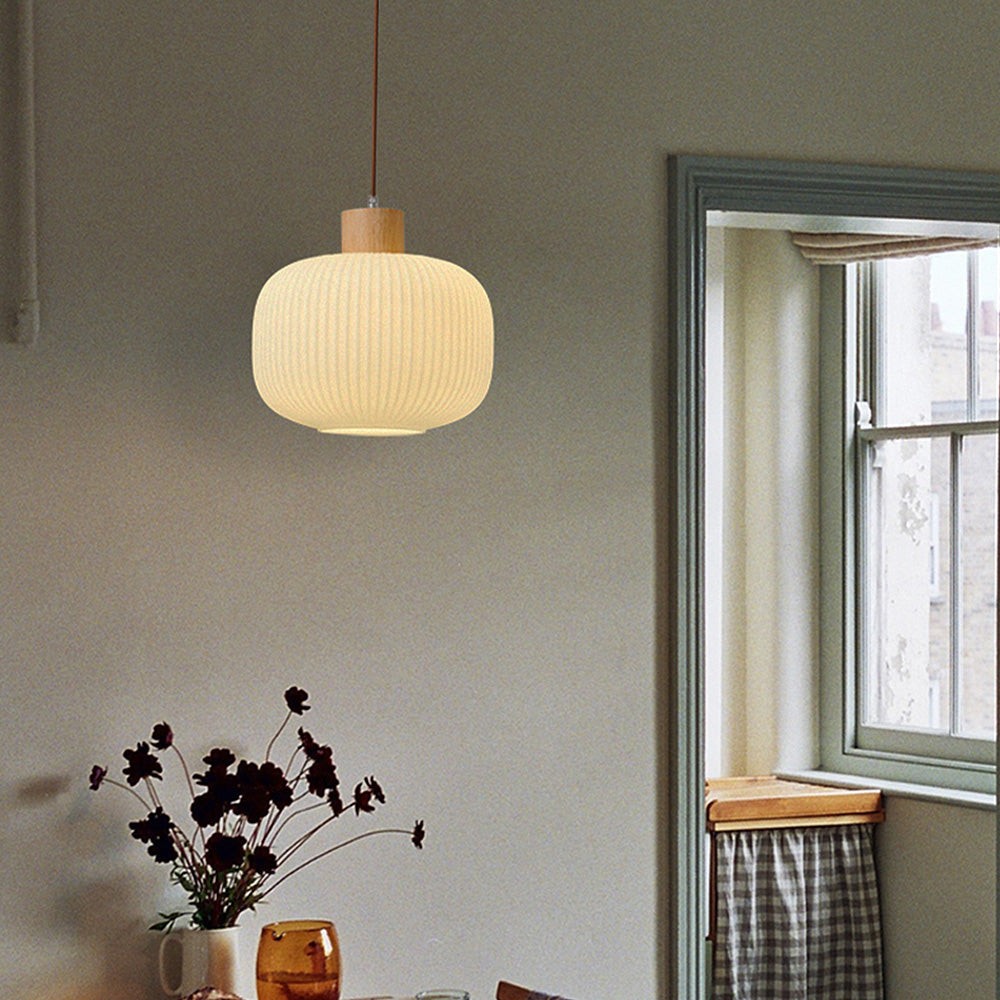 Nordic White Lantern-Like Glass Pendant Lamp K546