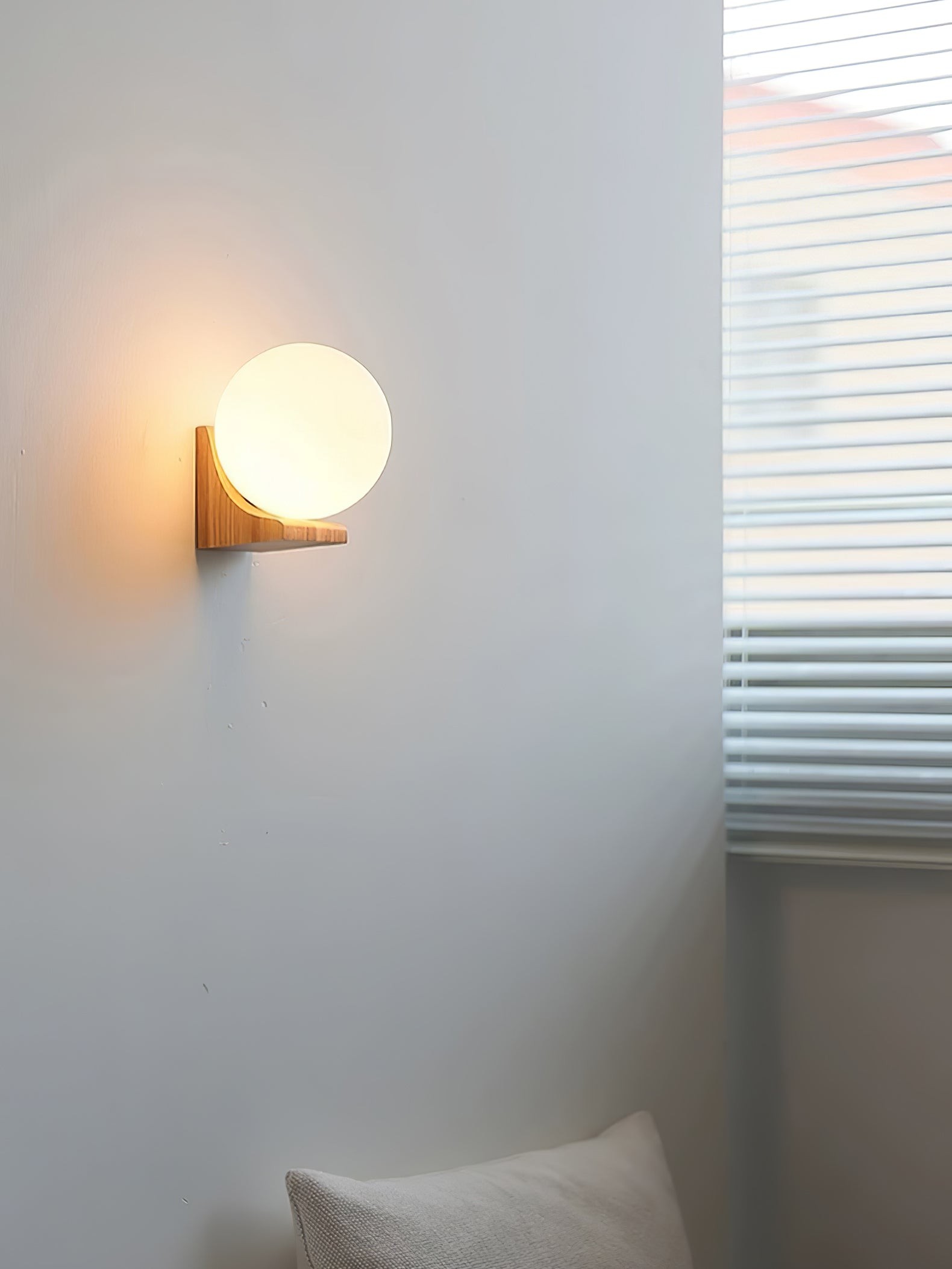 Minimalist Wooden Geometric Bracket Glass Globe Wall Lamp K374