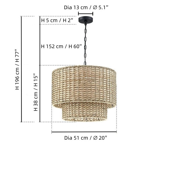 Natural Rattan Double Drum Pendant Light With Black Canopy K815