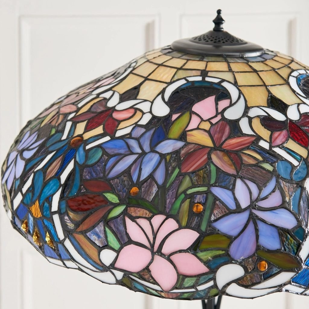 TF Sullivan Tiffany Floor Lamp - Floral Stained Glass Design for Study or Living Room K1828