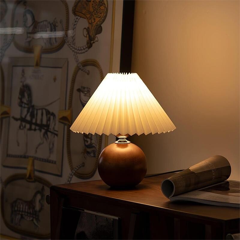 Pleated Wooden Table Lamp For Living Room K09