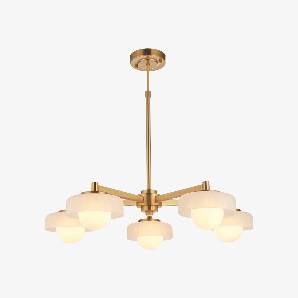 Zirvos Pendant with Frosted Opal Globes and Brushed Brass Frame for Living Room K1905