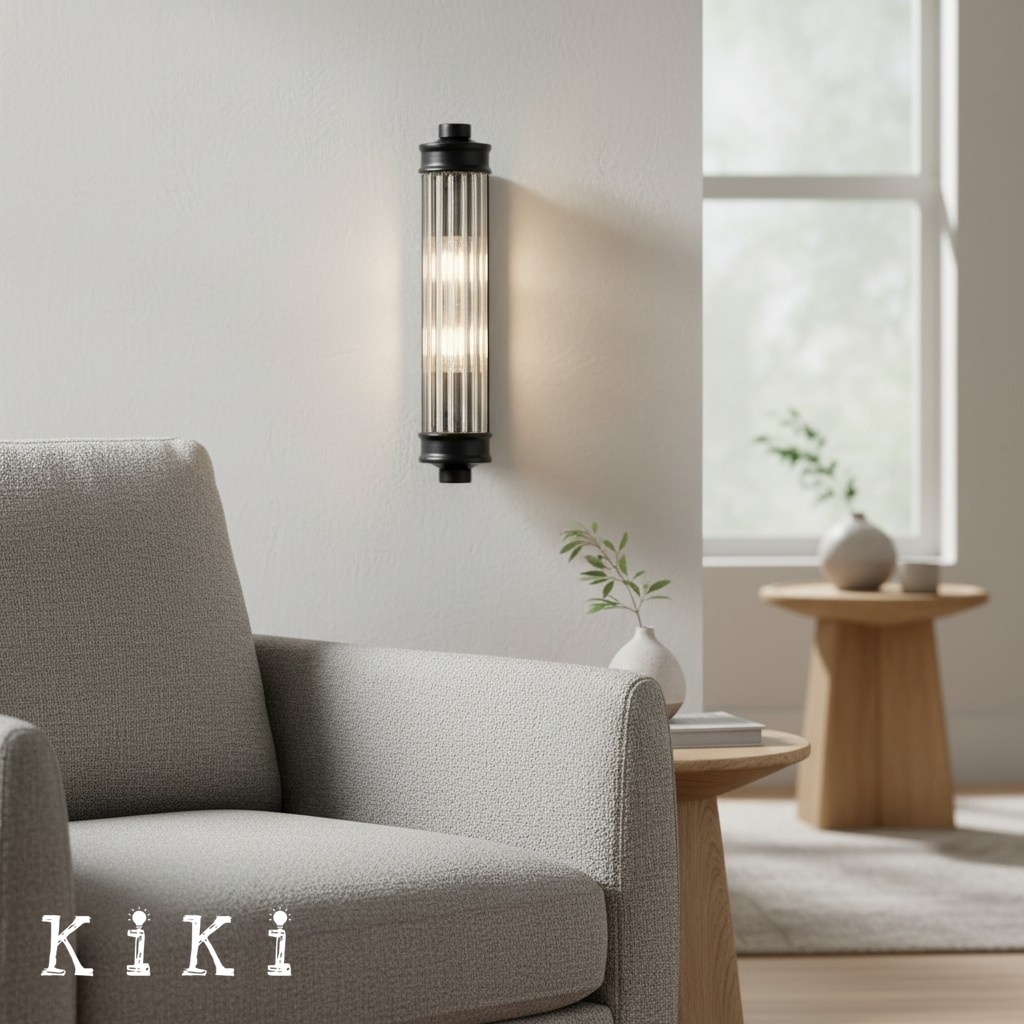 Bravira Ribbed Cylindrical Glass Wall Sconce - Wall Light for Hallway and Living Room K2255