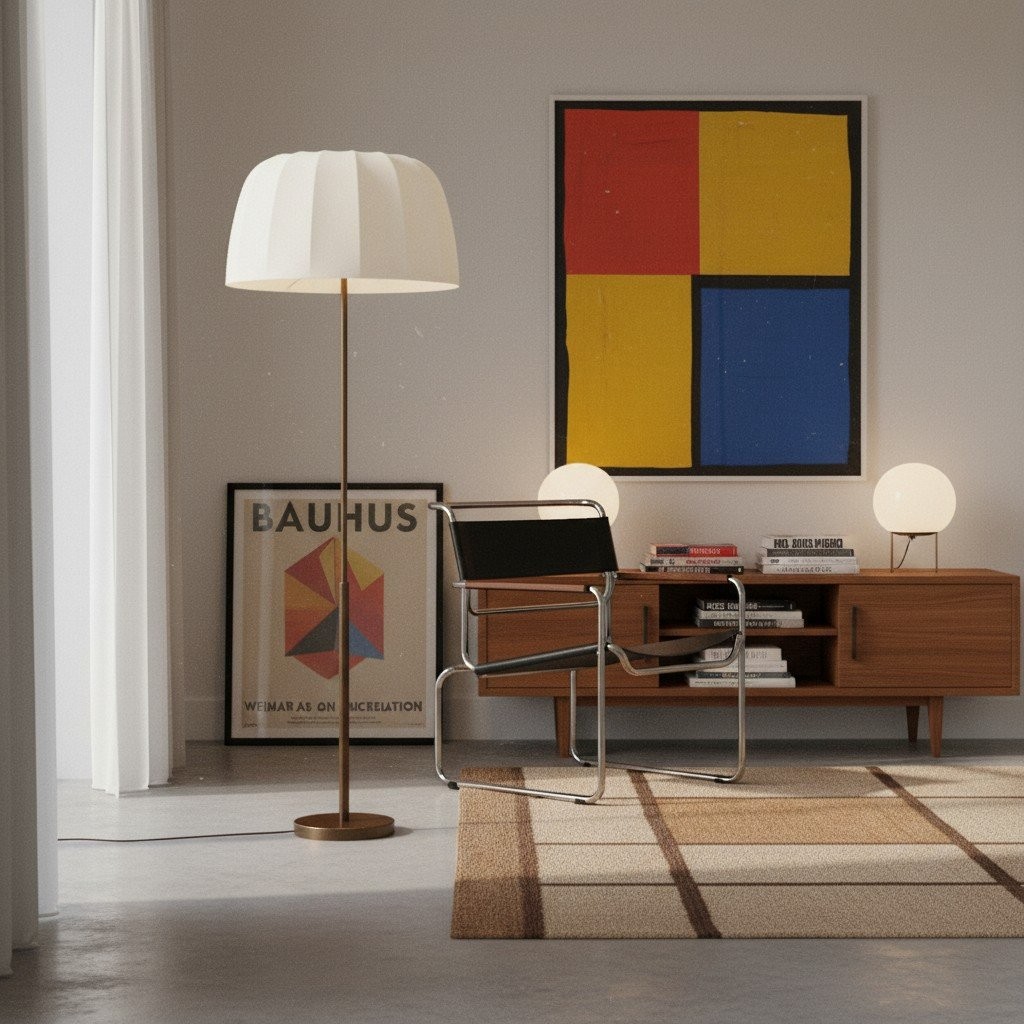 Vellaro Brass Floor Lamp with Fabric Shade - Modern Standing Light for Living Room or Bedroom K1642