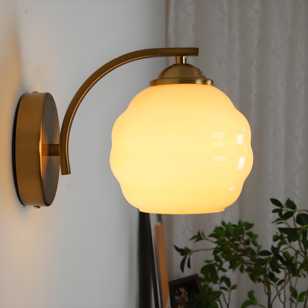 Antique Milk Glass Gold Bathroom Wall Sconce K165