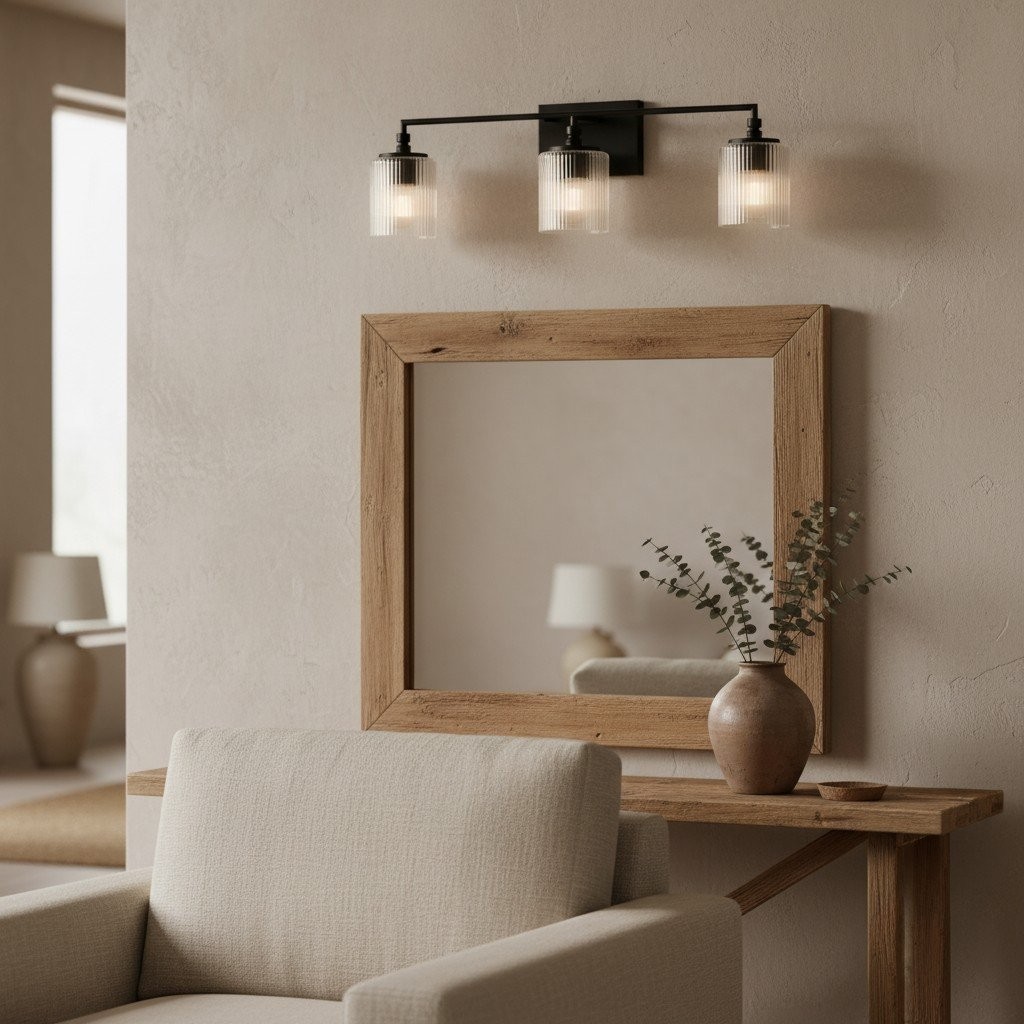 Lirra 3-Light Vanity Wall Light - Ribbed Glass Wall Sconce for Bathroom or Bedroom K1718