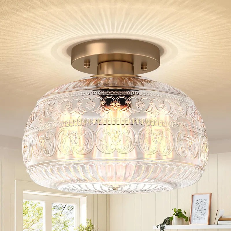 Lurex Floral Pattern Glass Ceiling Lamp - Classic Design Light for Dining Room K838