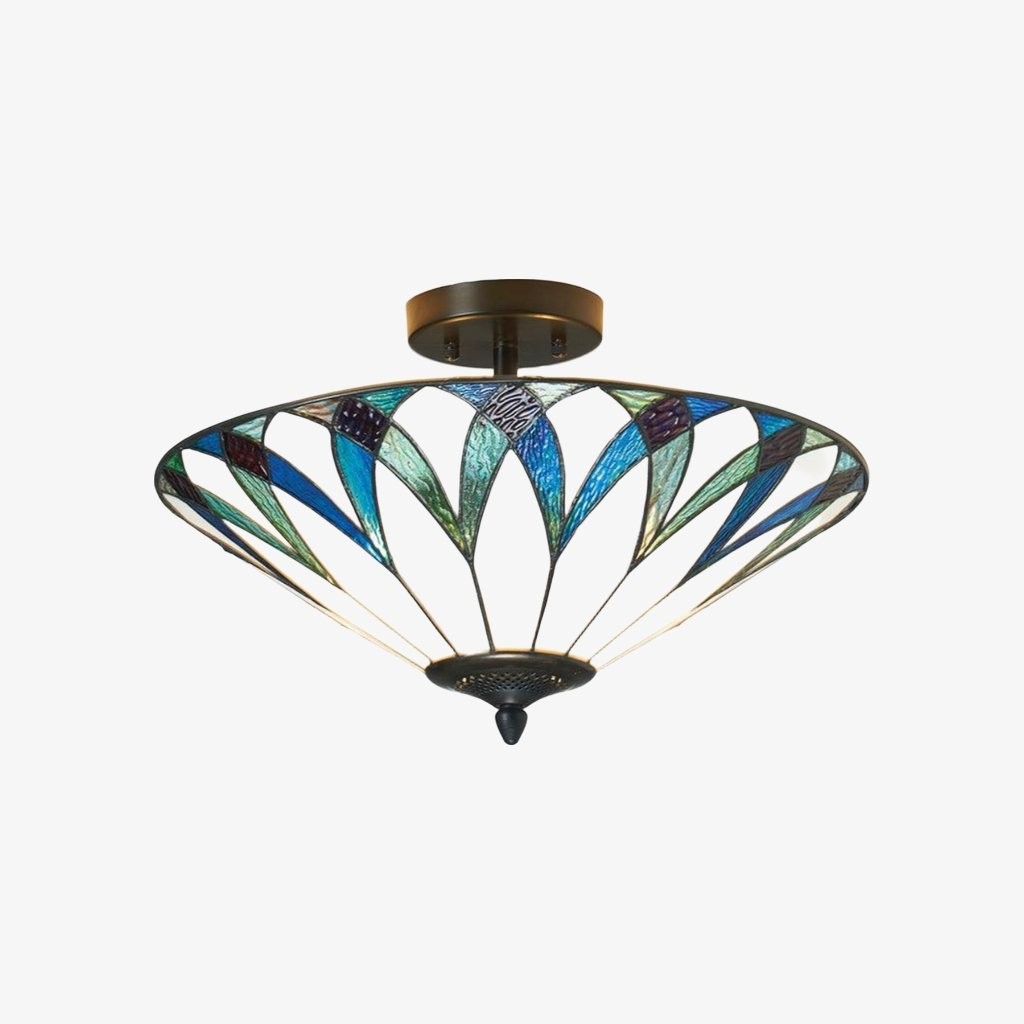 TF Allanton Tiffany Semi Flush Ceiling Light - Art Nouveau Patterned Shade for Living or Dining K1977