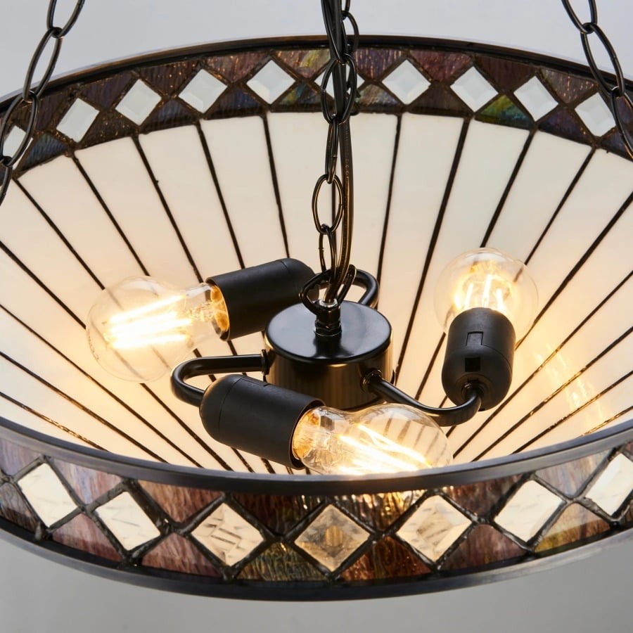 TF Fargo Adjustable Pendant Light with Stained Glass Inspired Inverted Shade for Island and Dining K1950