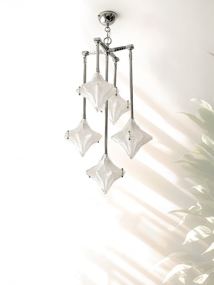 Art Deco Astris Star Chandelier - Frosted Glass Deco Fixture for Dining Room K1564