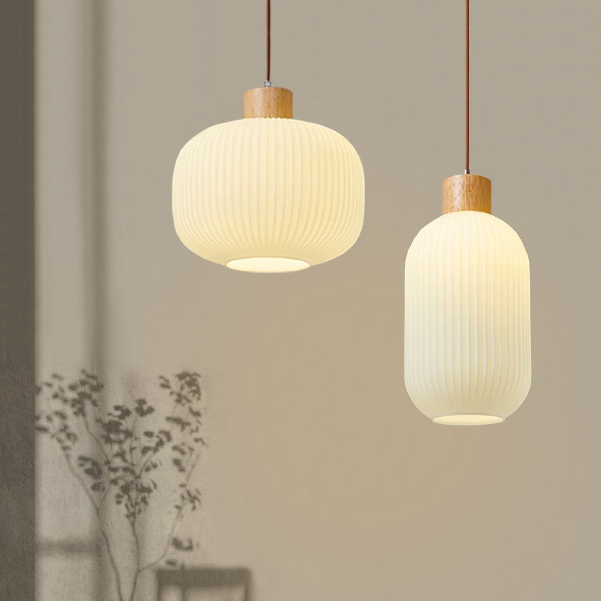 Nordic White Lantern-Like Glass Pendant Lamp K546