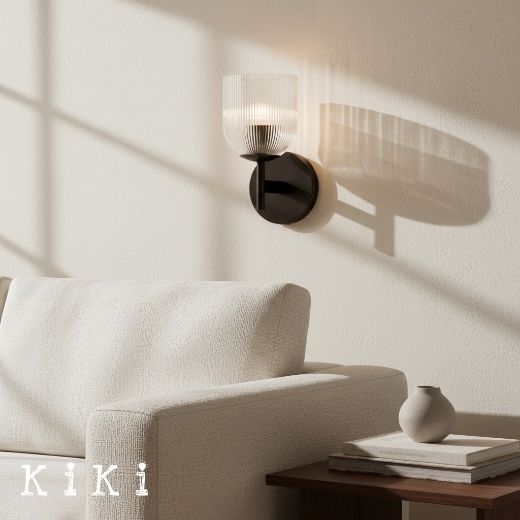 Bravira Ribbed Glass Wall Sconce - Wall Light for Living Room and Hallway K1326