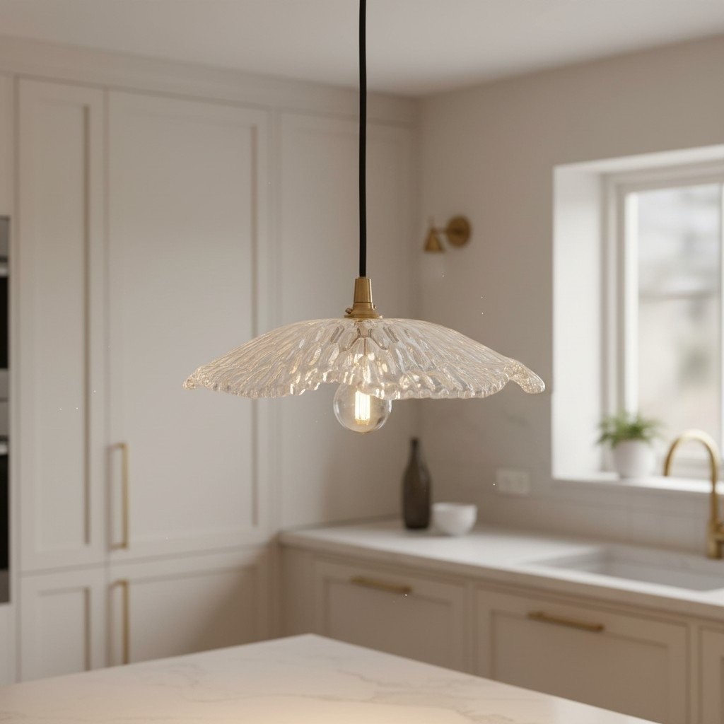 Floriaxis Floral Glass Pendant Light - Floral Glass Shade with Braided Cable for Kitchen K1928
