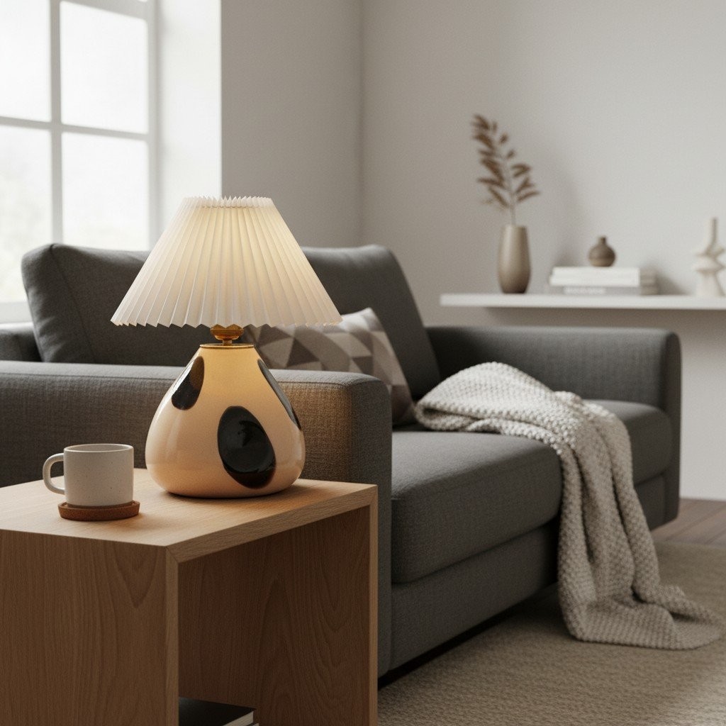 Undara Pleated Fabric Shade Table Lamp with Glass Base for Living Room K2168