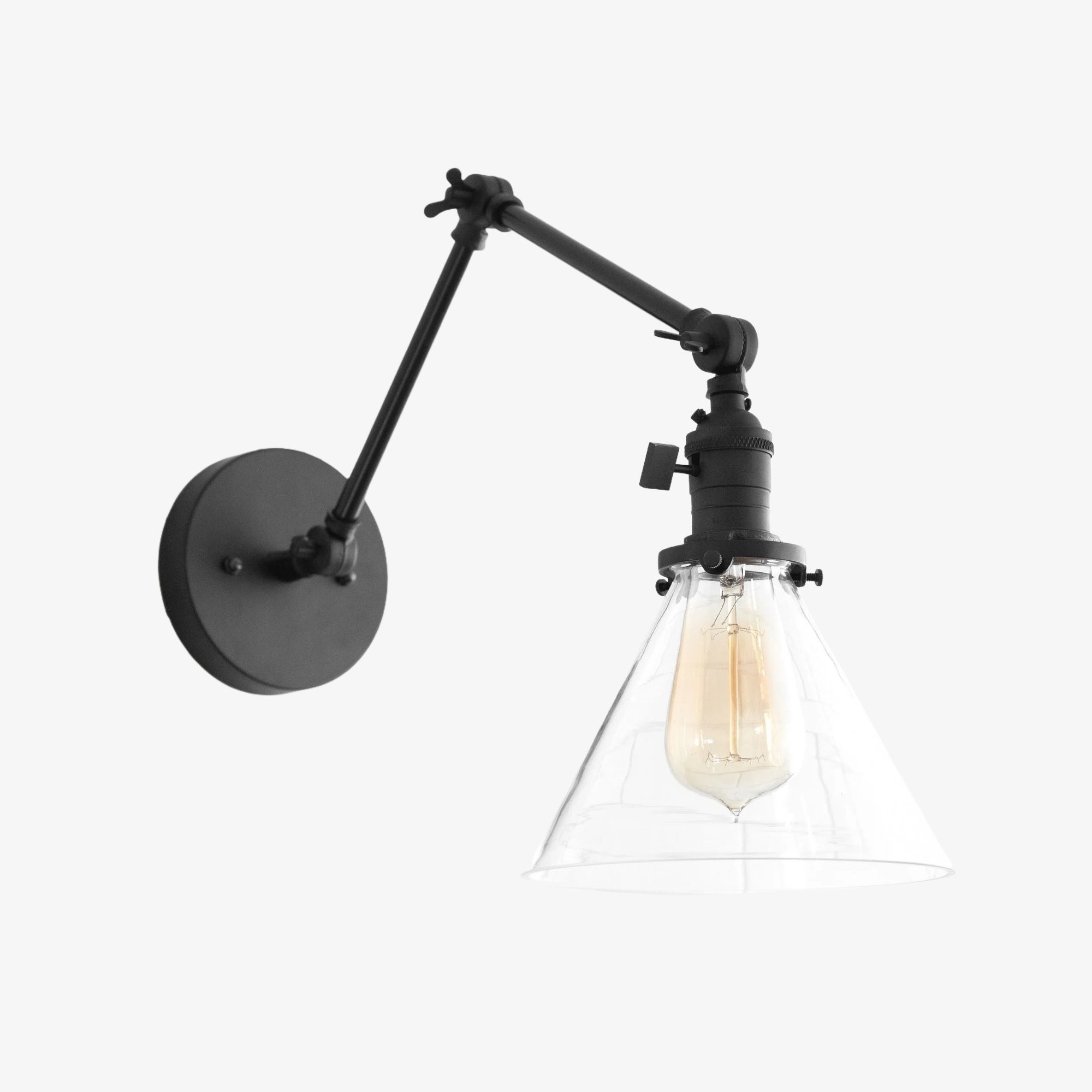 Conique Metal Industrial Wall Sconce with Adjustable Arm - Vintage Glass Cone Shade K1469