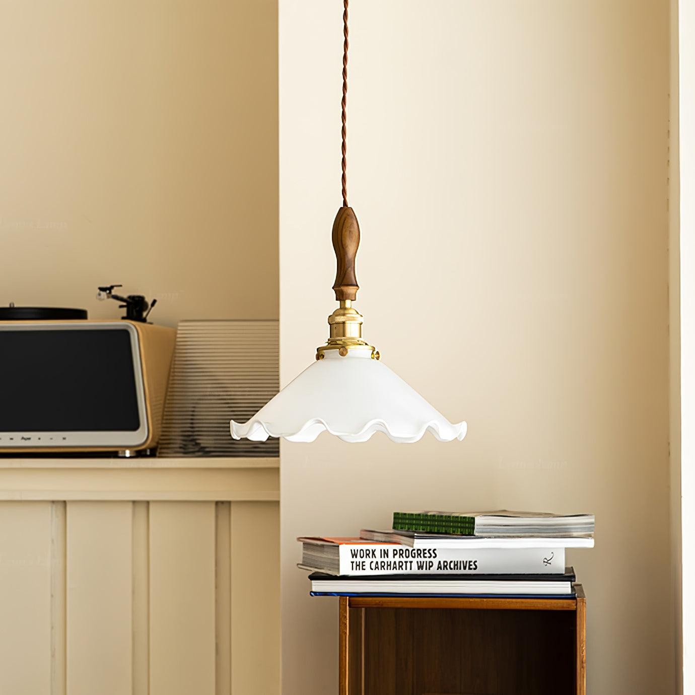 Vintage White Glass Skirted Pendant Lamp K389