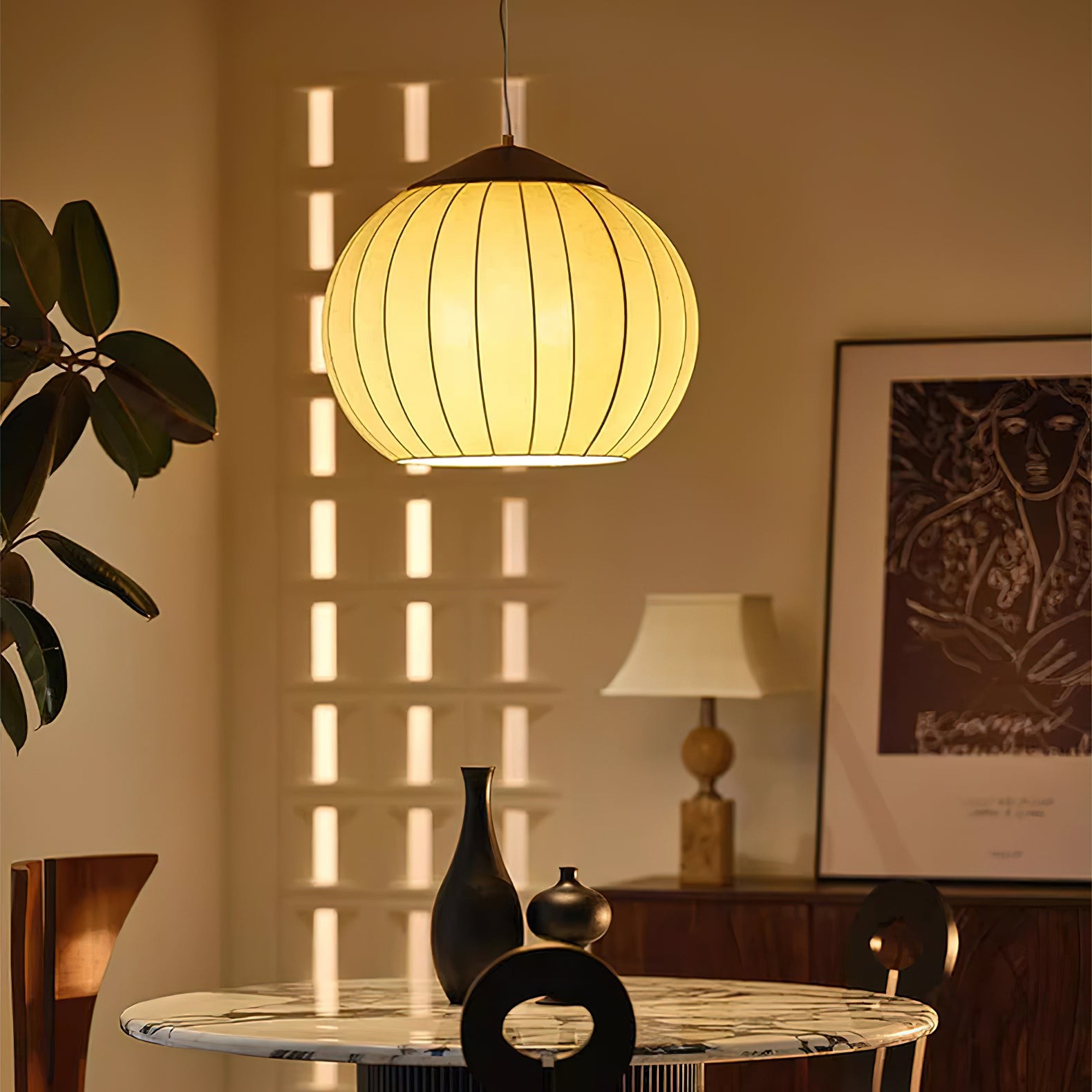 Japanese Style Fabric Lantern Pendant Lamp K423