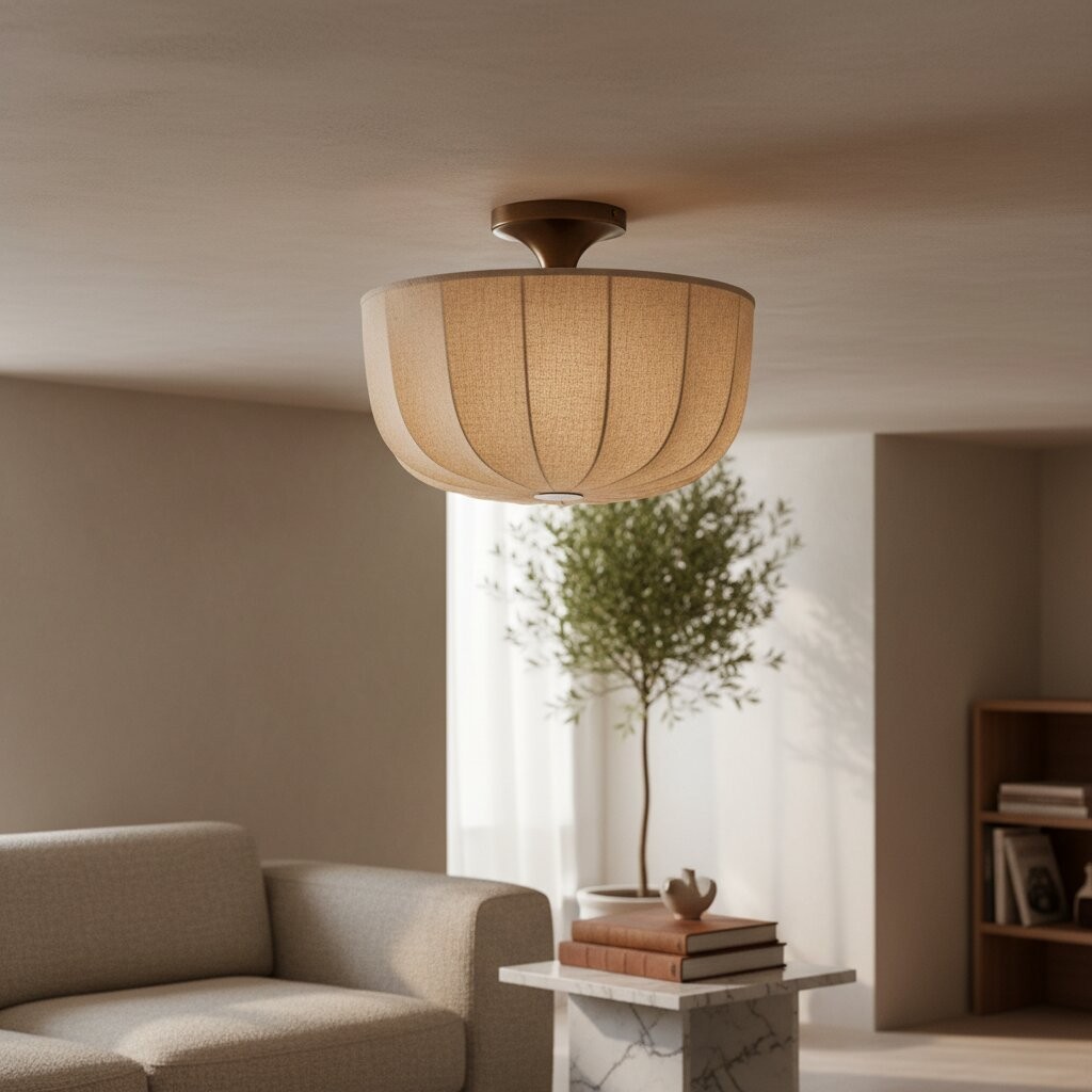 Loomis Linen Flush Mount Ceiling Light - Modern Fabric Shade for Living Room K2057
