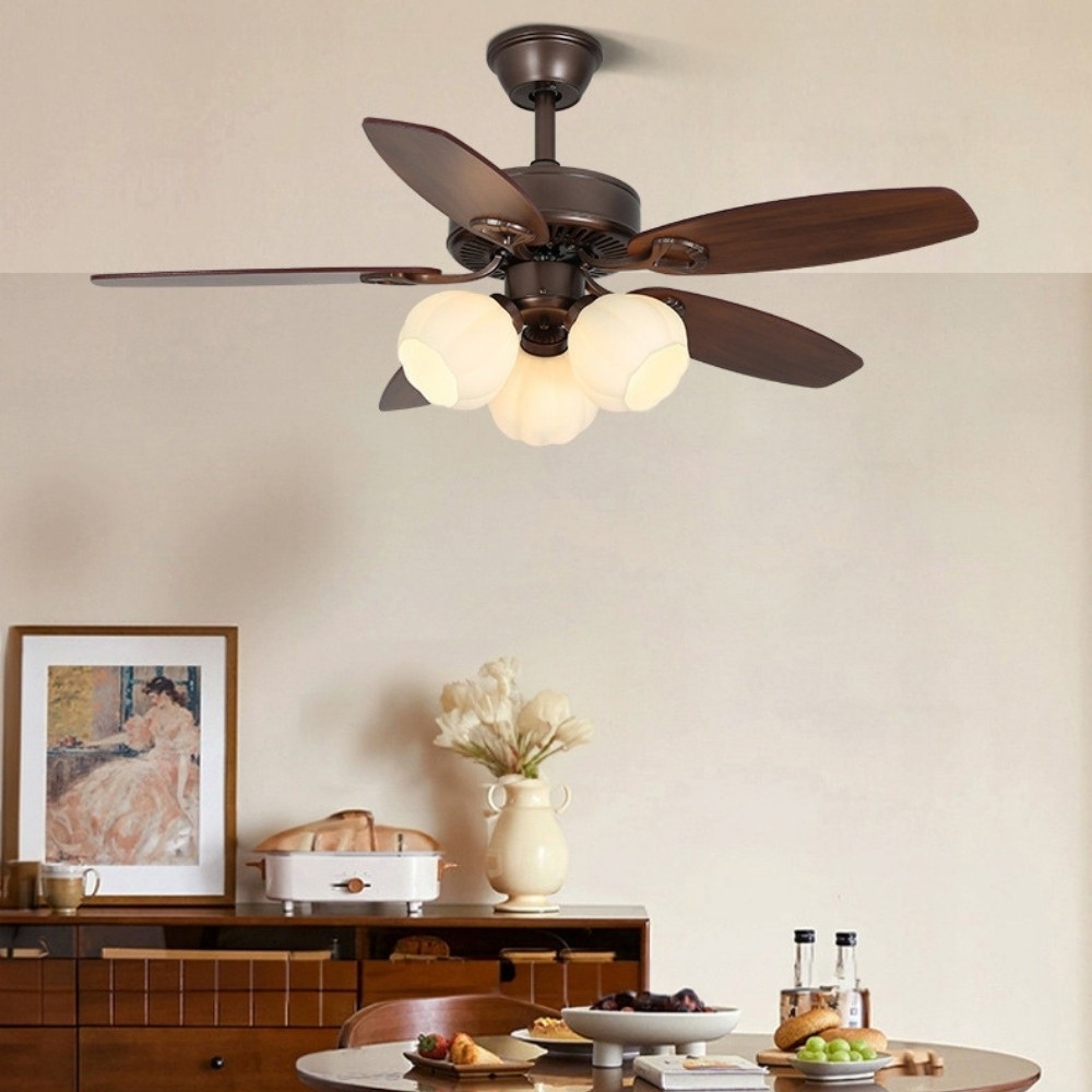 Country Vintage Wooden Ceiling Fan Light With 5 Blade K1114