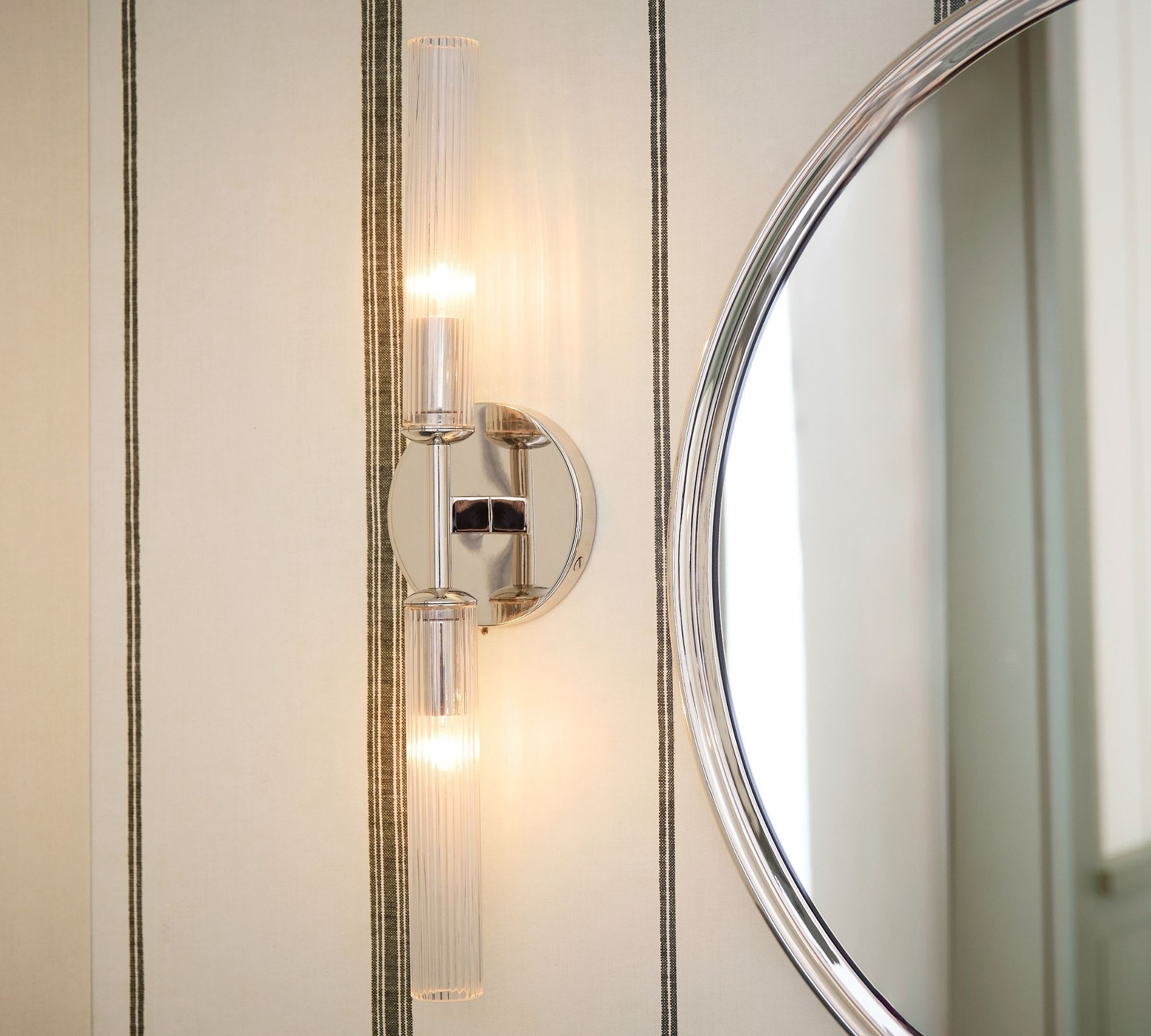 Alice Rustic Transparent Cooper Ribbed Glass Double Tube Sconce K1154