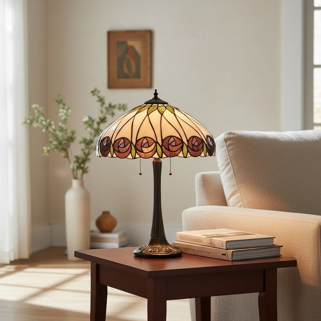 TF Hutchinson Art-Glass Tiffany Style Table Lamp - Handcrafted Design for Home and Office K2012
