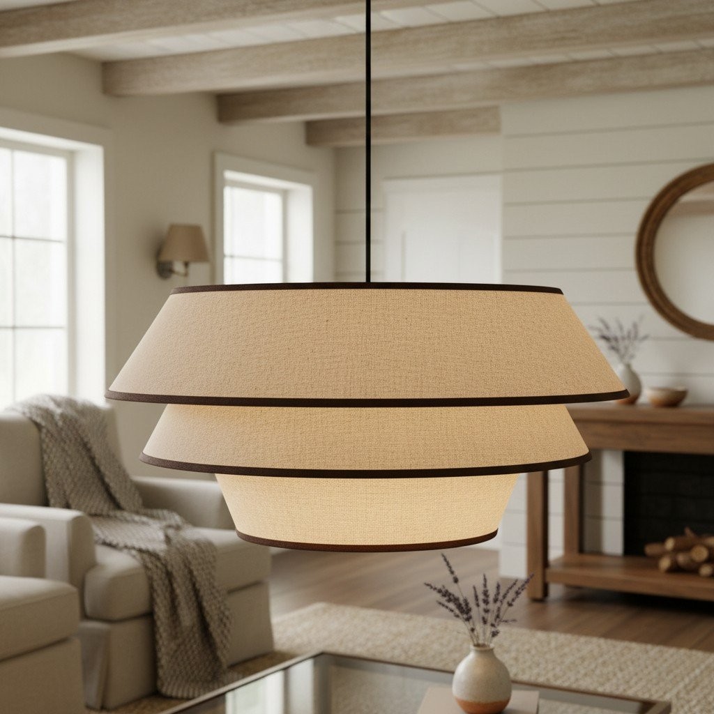 Tarivon Steel Frame Pendant with Fabric Shade - Modern Hanging Lamp for Dining Rooms K1641