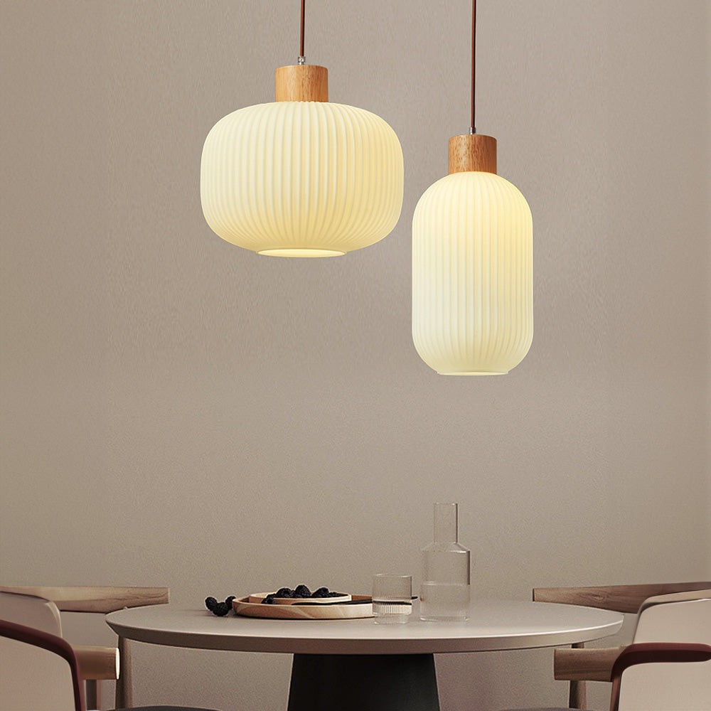 Nordic White Lantern-Like Glass Pendant Lamp K546