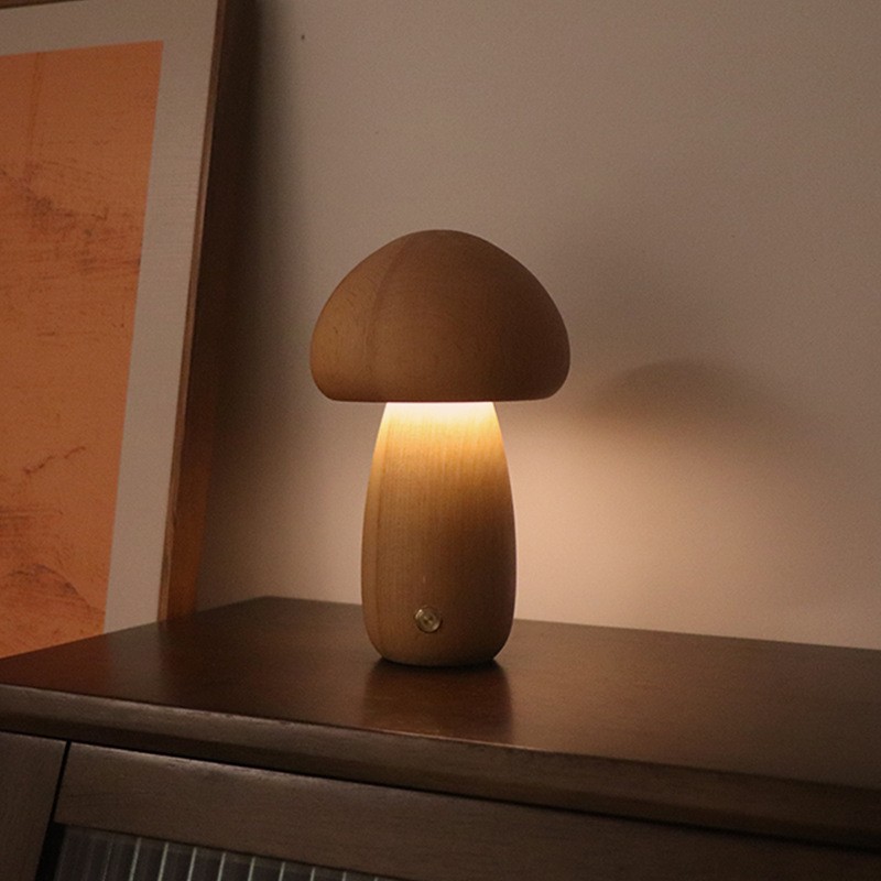 Wooden Mushroom Rechargeable Table Lamp For Living Room K07
